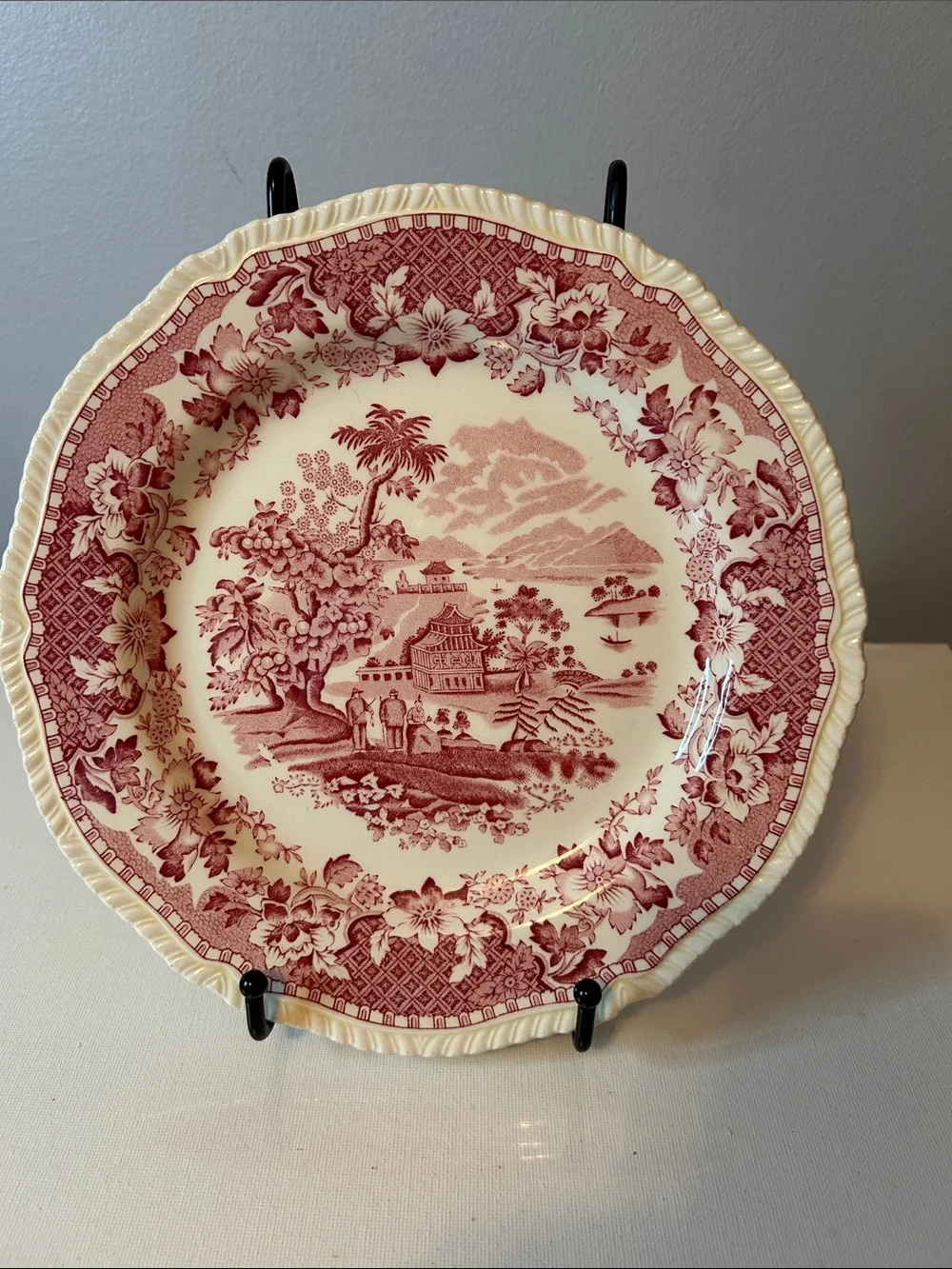 Vintage Red Transferware Decorative Dinner Plate England